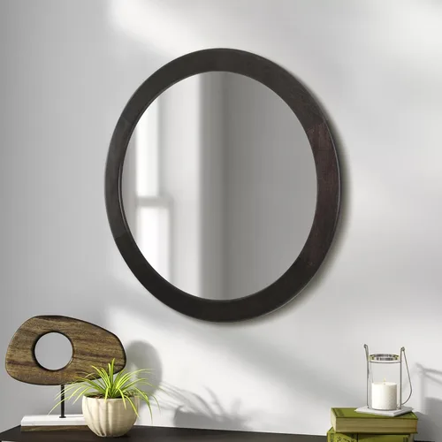 Vista 5 de Espejos redondos de 24 pulgadas, espejo rústico de pared de tocador de madera con marco de madera, espejo circular de madera para baño, dormitorio
