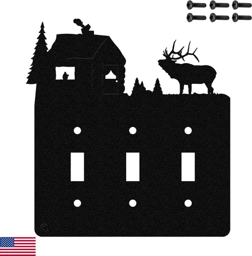 Vista 17 de Elk & Cabin - Placa de pared para interruptor de luz de palanca doble (palanca doble, negro) - Fabricado en Estados Unidos
