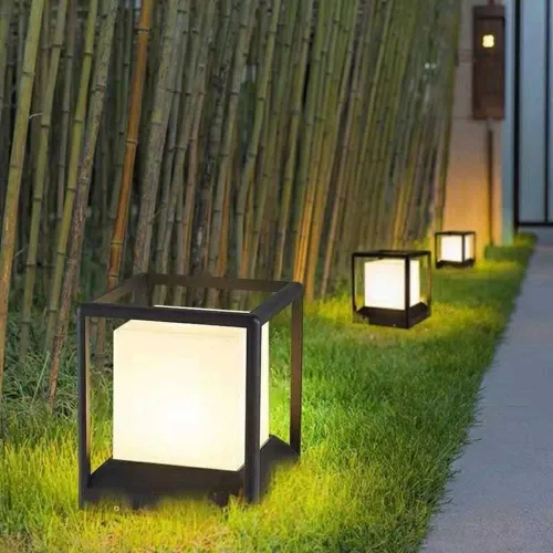 Vista 2 de Lámpara de poste para exteriores, moderna lámpara cuadrada para patio al aire libre, luces de columna de paisaje, luces de pilar de patio, luces