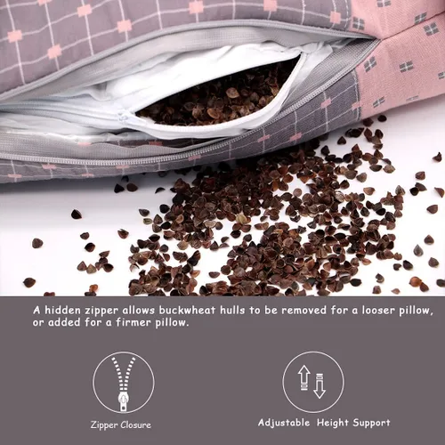 Vista 8 de Almohada cervical de cuello redondo de trigo sarraceno, soporte cervical para personas que duermen de lado y espalda con funda extraíble lavable