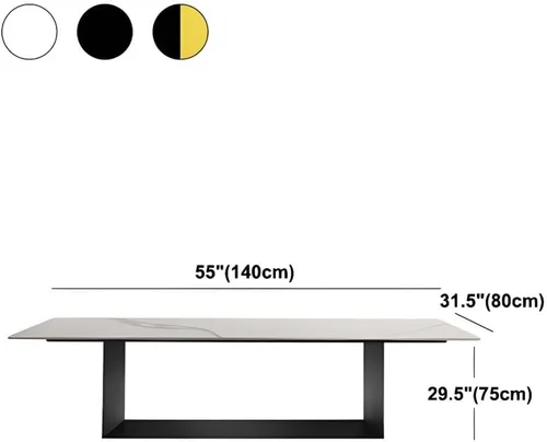 Vista 2 de LAKIQ Mesa de comedor rectangular de piedra sinterizada moderna con parte superior de piedra con doble pedestal de metal para comedor