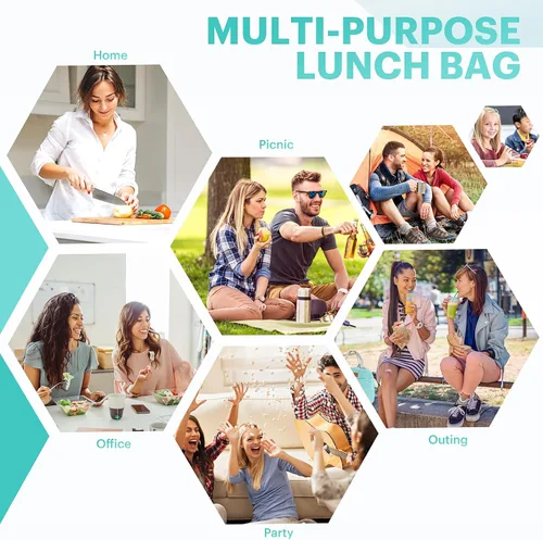 Vista 7 de Bolsa de almuerzo para mujeres y hombres, lonchera aislada para adultos, pequeña lonchera hermética enfriadora, contenedores de comida para almuerzo