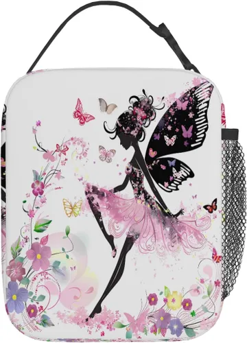Vista 3 de Bolsa de almuerzo para niños con diseño de mariposas y flores con aislamiento térmico para niños y niñas, para el regreso a la escuela