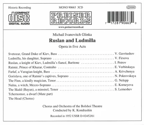 Vista 2 de Glinka Ruslan & Lyudmila Russlan and Ludmilla Complete Opera Set