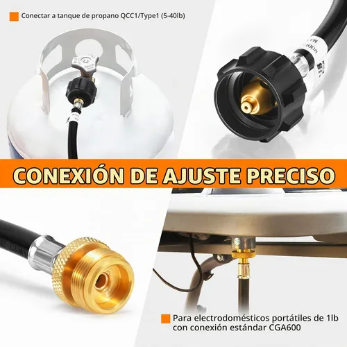 Vista 3 de GasSaf Manguera adaptadora de propano de 4 pies, conexión de propano de 1