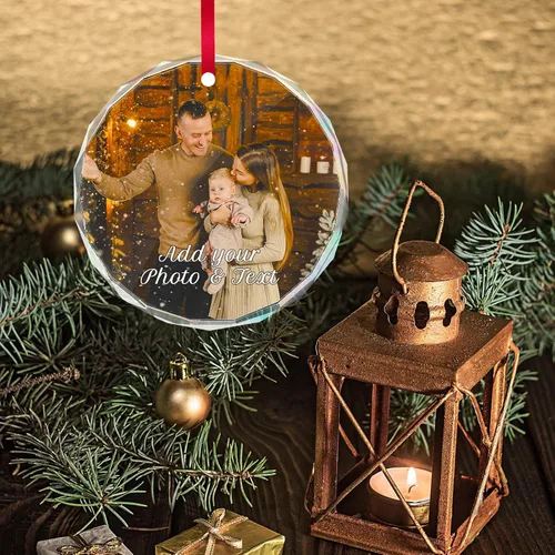 Vista 7 de Adorno de Navidad personalizado con foto, adornos de imagen personalizados para Navidad 2026, adorno colgante conmemorativo personalizado