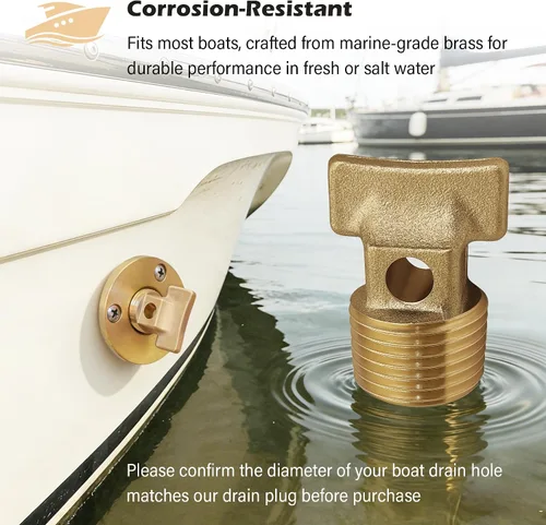 Vista 9 de Tapón de drenaje para garboard de barco, rosca NPT de 1/2", tapones de drenaje de latón macizo comúnmente utilizados en tapones de drenaje de cascos