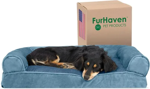 Vista 9 de Furhaven - Cama para perros, cojín de almohada tradicional sofá y colchón de espuma rectangular terapéutico de lujo con funda extraíble para perros