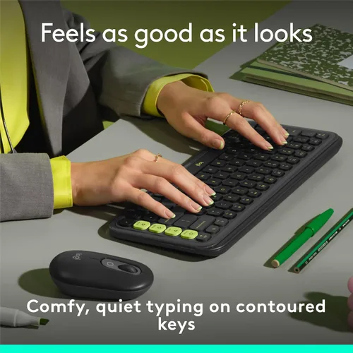 Vista 3 de Logitech POP ICON Keys Teclado Bluetooth inalámbrico, escritura cómoda, teclas programables, fácil de cambiar entre hasta 3 dispositivos