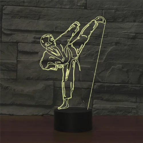 Vista 6 de Luz nocturna 3D para niños, lámpara LED de karate taekwondo con control remoto, 16 colores cambiantes, acrílico, regalo de cumpleaños para niños