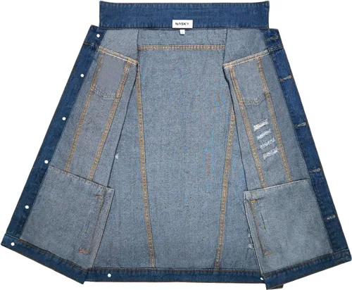 Vista 6 de NASKY Chaleco y chaqueta de mezclilla rasgados retro para hombre