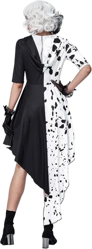 Vista 6 de GIKING Cruella Devil - Disfraz de Halloween para mujer, manga media y larga, color blanco y negro