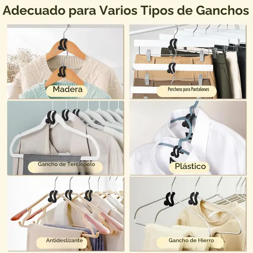 Vista 4 de Ganchos para colgar ropa, 60 piezas de ganchos de terciopelo resistentes con gancho en cascada, mini perchas en cascada para ropa, armario (negro)