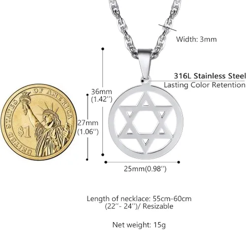 Vista 5 de PROSTEEL Collar con colgante y cadena de acero inoxidable de la estrella de David judía, joyería de Israel para hombres y mujeres