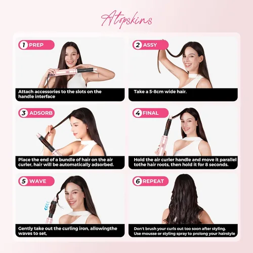 Vista 9 de Atopskins Juego de cepillos para secador de pelo 5 en 1, moldeador de aire caliente desmontable, cepillo de secador, 3 ajustes de calor, estilizador
