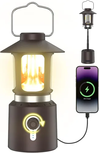 Vista 12 de Linterna LED retro clásica para campamento, linterna vintage recargable sin atenuación continua, 3 modos de luz (2000 K-6500 K), banco de energía