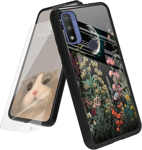 Vista 94 de Funda para Motorola Moto G Play 4G 2024 con protector de pantalla, parte trasera de vidrio templado + funda de silicona suave TPU absorción