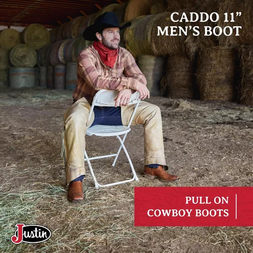 Vista 3 de Justin Caddo - Botas vaqueras de 11 pulgadas para hombre, botas vaqueras duraderas de cuero de grano completo de grano completo, con punta cuadrada