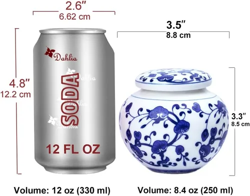 Vista 3 de Dahlia Bote de té de porcelana azul y blanco para té suelto, organizador de té hermético Jingdezhen, Lingzhi 250 ML Azul y blanco Lingzhi #2
