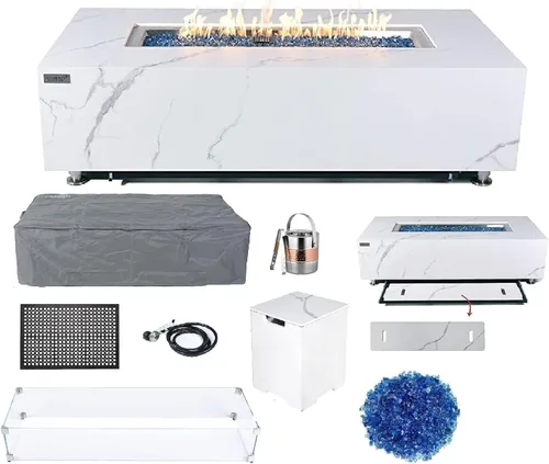 Vista 22 de Elementi+ Mesa de Fuego de Gas Colorado de Hormigón Fundido de 56" Rectangular, Hoguera al Aire Libre con Ignición Electrónica Incluye Cubierta