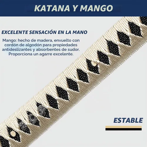 Vista 5 de entez Handcrafted Samurai Katana - Premium Damascus/T10 Clay Tempered Blades - Sharp Functional Japanese Swords, Full Tang