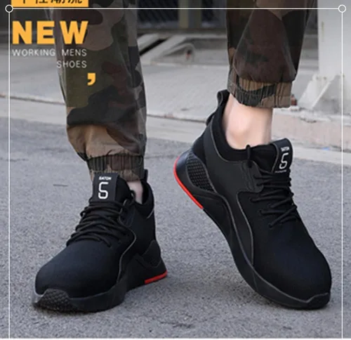 Vista 5 de Zapatos de seguridad con punta de acero para hombres y mujeres, zapatillas de trabajo transpirables, ligeras, zapatos industriales y de construcción