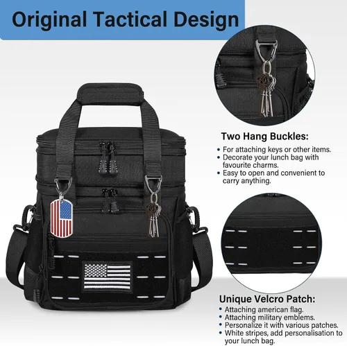 Vista 2 de Bolsa de almuerzo con enfriador - Lonchera táctica aislada para hombres y mujeres - Lonchera grande para adultos, trabajo, al aire libre, turnos