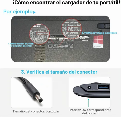 Vista 3 de Cargador adaptador de CA para Dell Inspiron serie 13 7000 (7373), (7375). de Galaxy Bang USA