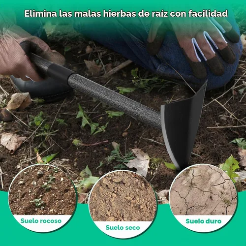Vista 6 de Azada de jardín, azadas de zanjeo resistentes con mango largo de 60 pulgadas, azada triangular de borde afilado, herramientas de jardín