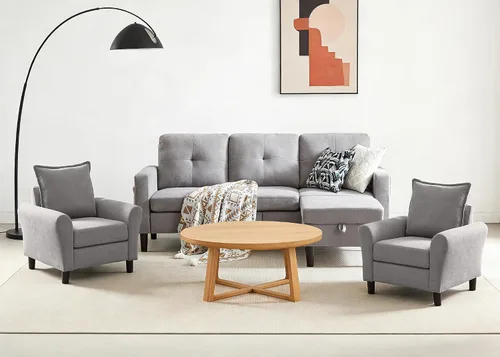 Vista 14 de Sofá Seccional Sofás para Sala de Estar, Sofás Seccionales Modulares de 3 Asientos en Forma de L con Almacenamiento y Chaise Reversible, Tela