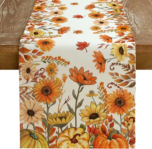 Vista 13 de GEEORY Camino de mesa de primavera de 13 x 72 pulgadas, acuarela floral de flores silvestres con mariposa, decoración de mesa rústica de granja