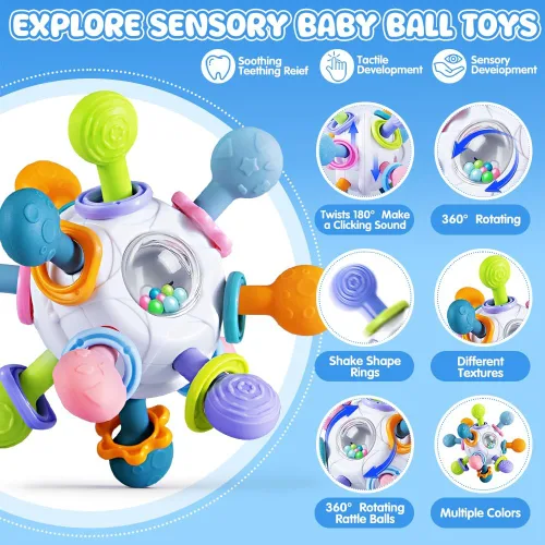 Vista 2 de Juguetes 6 en 1 para bebés de 6 a 12 meses, juguete Montessori para niños de 1 año, juguete de dentición para bebés, apilar tazas, cubo sensorial