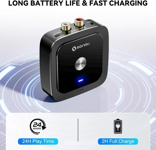 Vista 12 de SONRU Receptor Bluetooth 6.0, adaptador Bluetooth para receptor antiguo, baja latencia, duración de la batería de 24 horas con AUX 0.138 in/RCA Negro