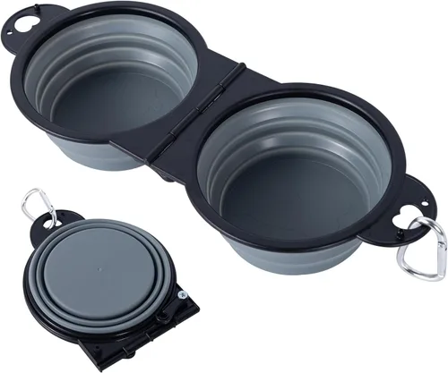 Vista 7 de SLSON Cuencos Dobles Plegables para Perros con Borde Reforzado de 180 Grados, Cuenco Doblado con Clips de Bloqueo, Más Estables, Cuencos de Viaje