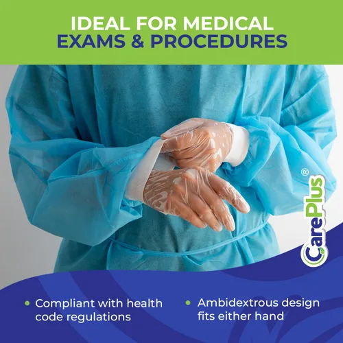 Vista 4 de CARE PLUS Pro - Guantes de vinilo transparentes de tamaño pequeño, 100 unidades Sin látex, sin polvo, resistentes, no estériles, Guantes
