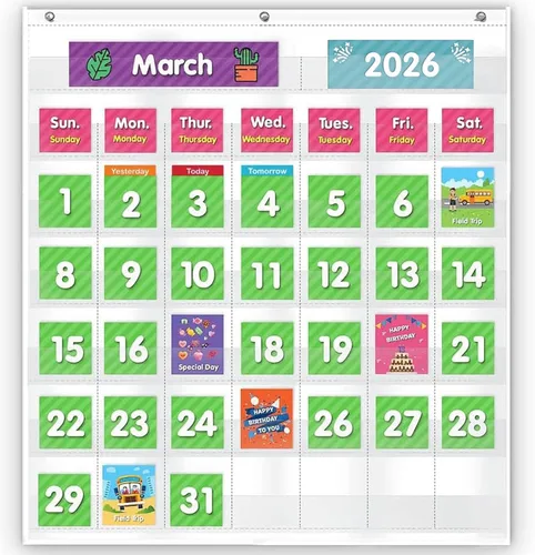 Vista 8 de EAMAY - Calendario mensual de bolsillo para aula con 71 tarjetas para el aprendizaje de niños para el hogar, suministros para la educación en casa