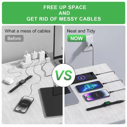 Vista 5 de TOP-UP Cable de carga múltiple para cargador de Apple Watch (6 pies), cable trenzado 4 en 1 para múltiples dispositivos, USB C/Micro/Multi cargador