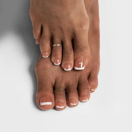 Vista 10 de BTArtbox - Uñas postizas para los dedos del pie, puntas francesas blancas cortas, uña postiza cuadrada para mujeres, uña postiza ligera con A-Gracia