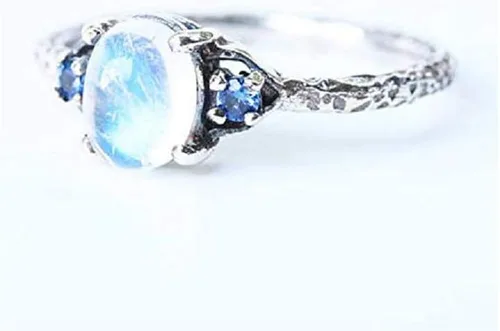 Vista 2 de Anillo simple de plata 925 con piedra lunar para mujer, anillo de compromiso de boda, anillo de promesa, tamaño 6-10