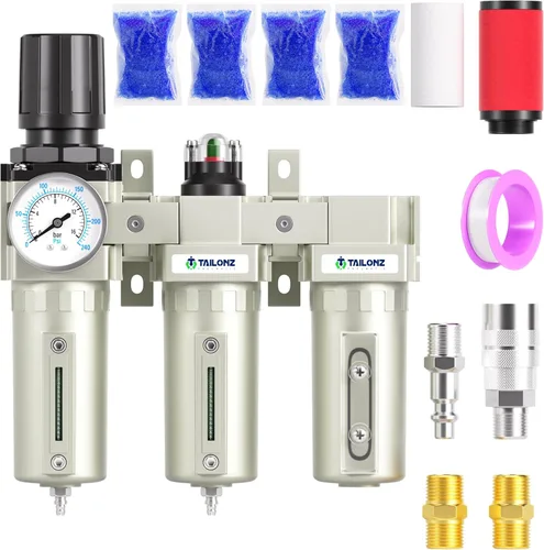 Vista 10 de TAILONZ PNEUMATIC 0-240PSI Sistema de secado de aire industrial de tres etapas grado NPT de 1/2 pulgada, filtro de partículas, filtro coalescente