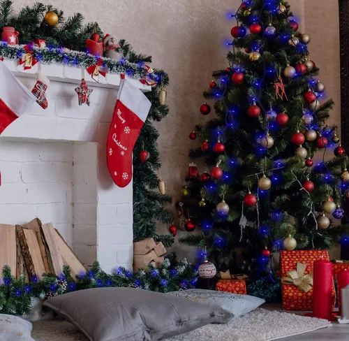Vista 5 de Juego de luces LED azules pequeñas de Navidad de Holiday Essence, 60 luces de 5 mm para el Día de la Independencia, cable azul, para decoración