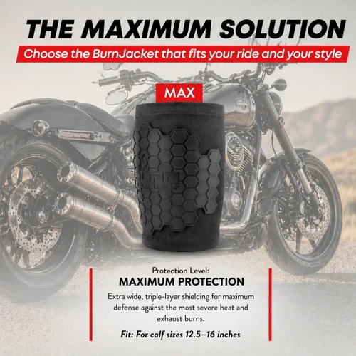 Vista 2 de BurnJacket Max - Funda protectora para tubo de escape de motocicleta contra quemaduras con protección de triple capa, se adapta a pantorrillas
