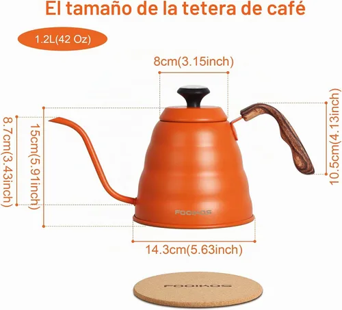Vista 9 de Hervidor de cuello de cisne con termómetro para verter sobre café y té Naranja
