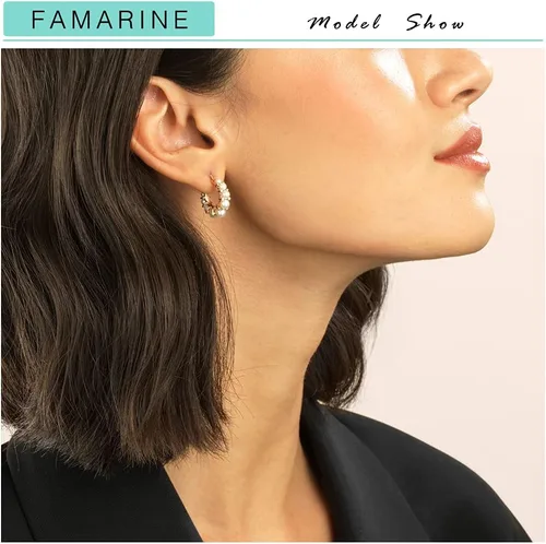 Vista 2 de FAMARINE Aretes de aro de perlas para mujer, aros de perlas ligeros para niñas