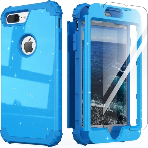 Vista 16 de IDweel Funda para iPhone 8 Plus, Funda para iPhone 7 Plus con Protector de Pantalla de Vidrio Templado, 3 en 1 Resistente a Golpes Delgada Híbrida