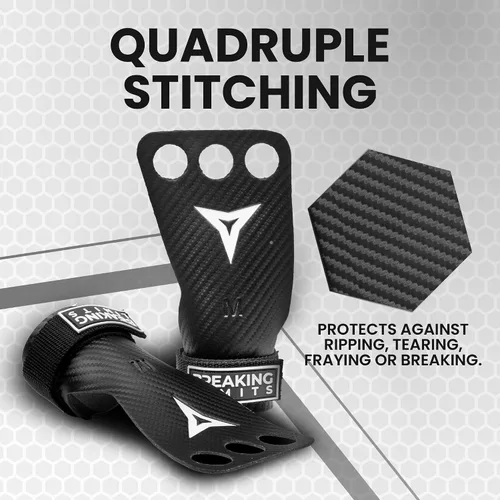 Vista 8 de BREAKING LIMITS Crossfit Grips - Puños de gimnasia de 3 agujeros, agarre de mano de carbono, Calleras para Crossfit, agarre de gimnasia para hombres