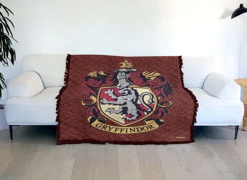 Vista 6 de Manta de Harry Potter, 50 x 60 pulgadas, tapiz tejido original de Gryffindor, mezcla de algodón, manta con flecos