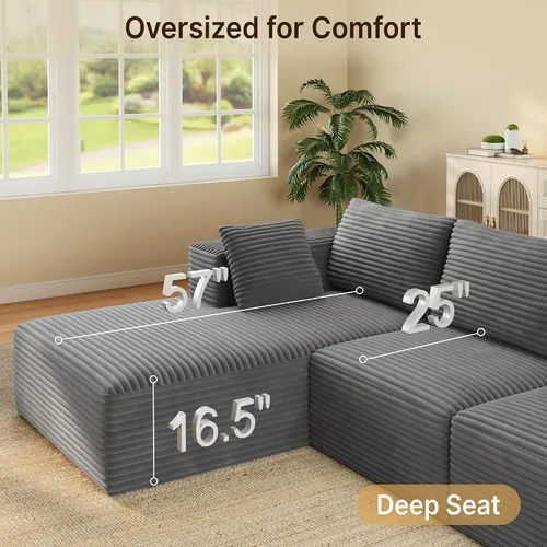 Vista 8 de Sofá seccional modular de 135" Sofá moderno de nube con diván en forma de L Gris