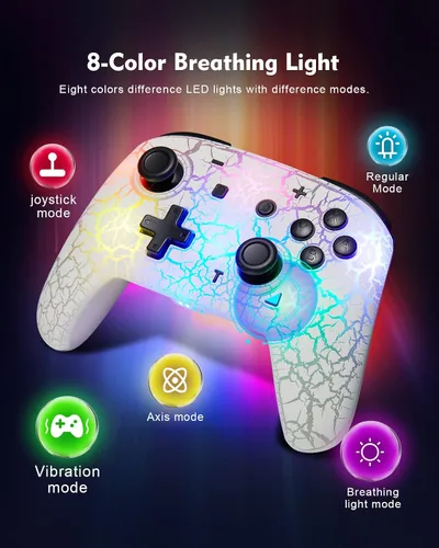 Vista 2 de Control de Switch, control inalámbrico para Switch, Switch Pro, Switch Lite o Switch OLED, control remoto inalámbrico con luces LED ajustables y 8