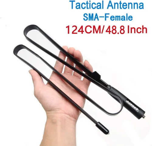 Vista 3 de Abbree SMA - Antena de banda dual hembra VHF/UHF 144/430 MHz antena de látigo suave de alta ganancia para radio bidireccional Baofeng UV-5R UV-82.